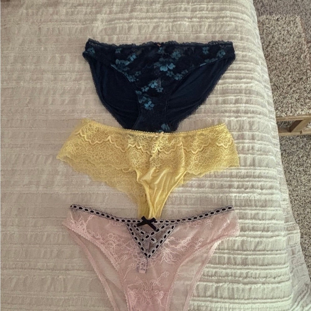 Victoria's Secret Lace Panty Trio - Navy, Yellow, Pink